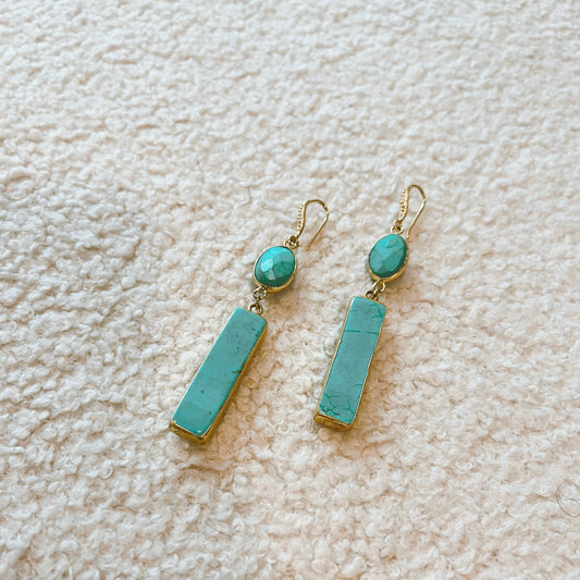 Turquoise Drop Earrings - Gold