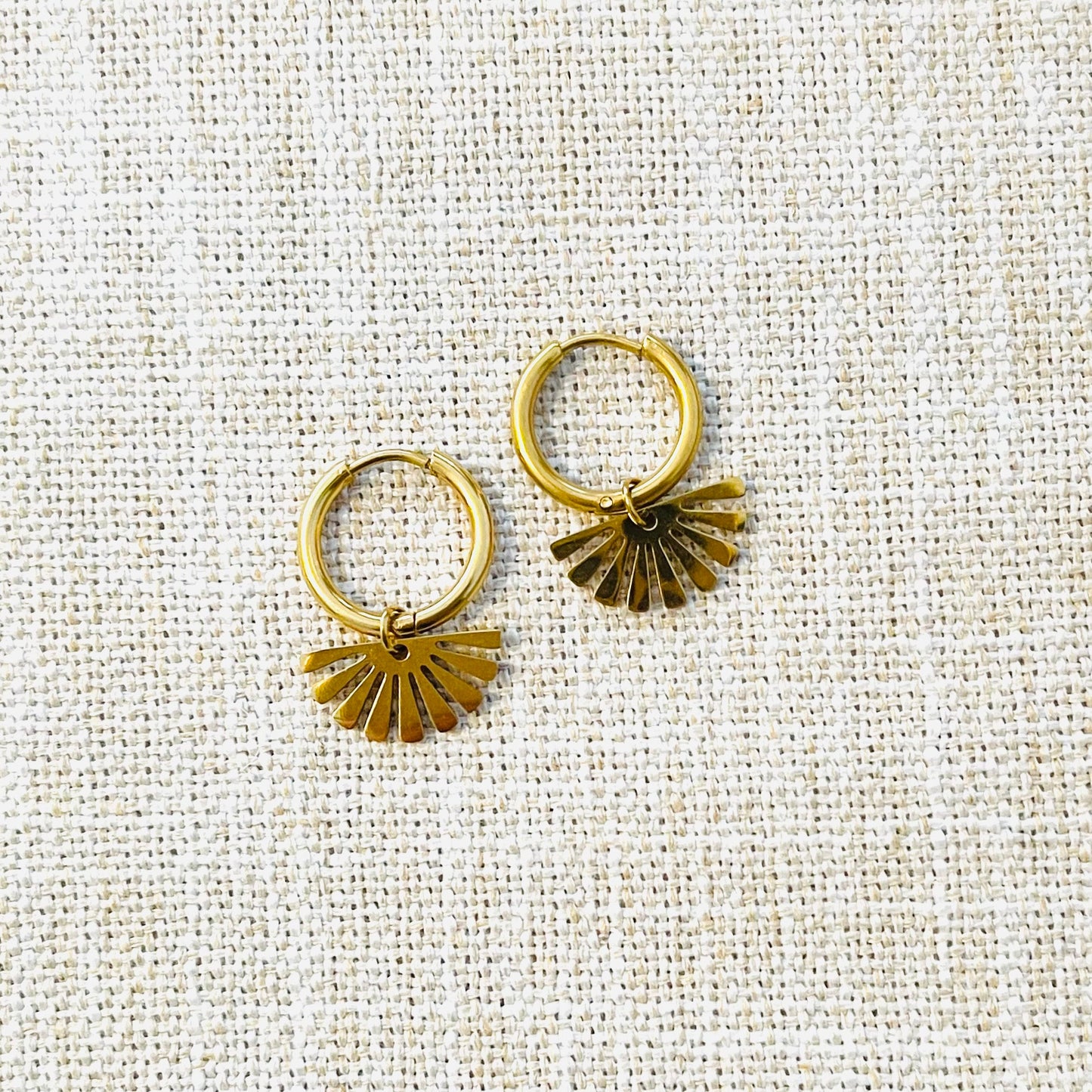 Geometric Sun Hoop Earrings - Gold