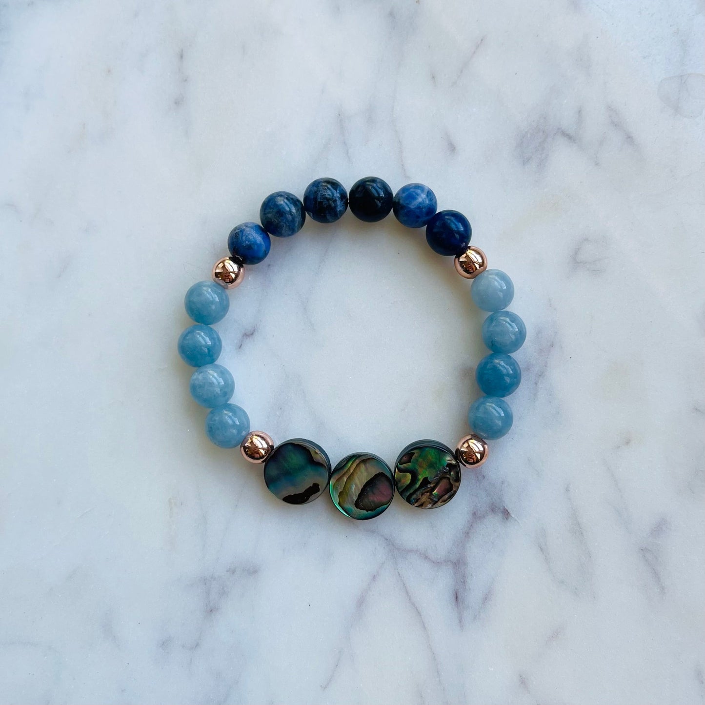 Self-Expression - Aquamarine, Sodalite, Hematite, Abalone - Gemstone Bracelet