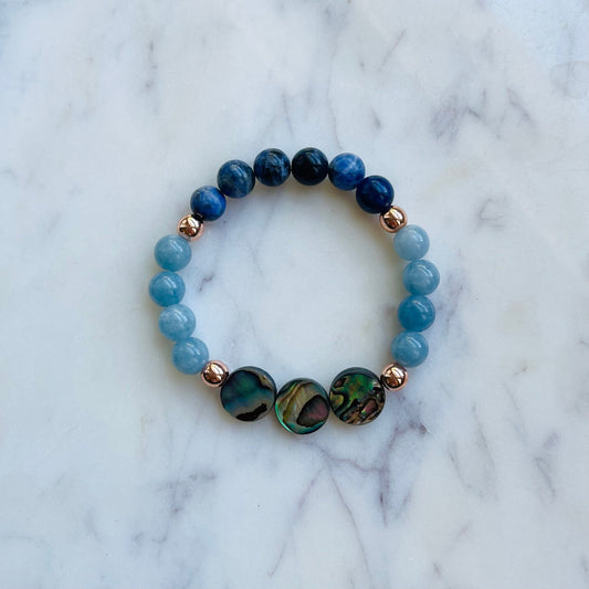 Self-Expression - Aquamarine, Sodalite, Hematite, Abalone - Gemstone Bracelet