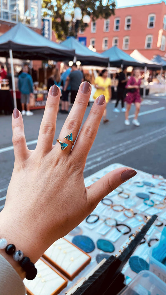 Triangle Turquoise Ring - Gold - Adjustable