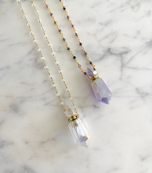 Aura Quartz Essential Oil Necklace - Gold