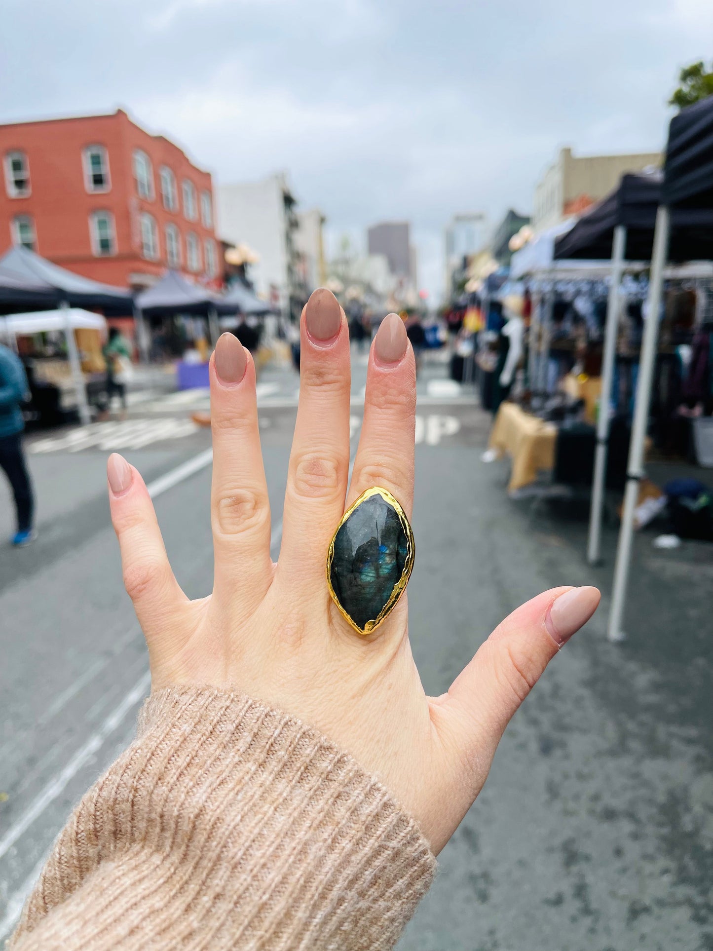 Labradorite Ring - Gold - Adjustable