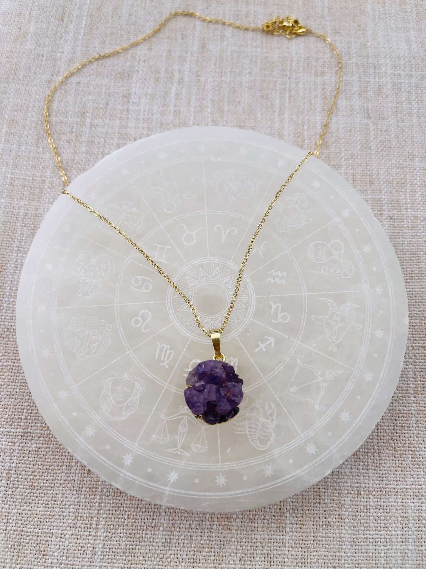 Druzy Amethyst Necklace - Gold