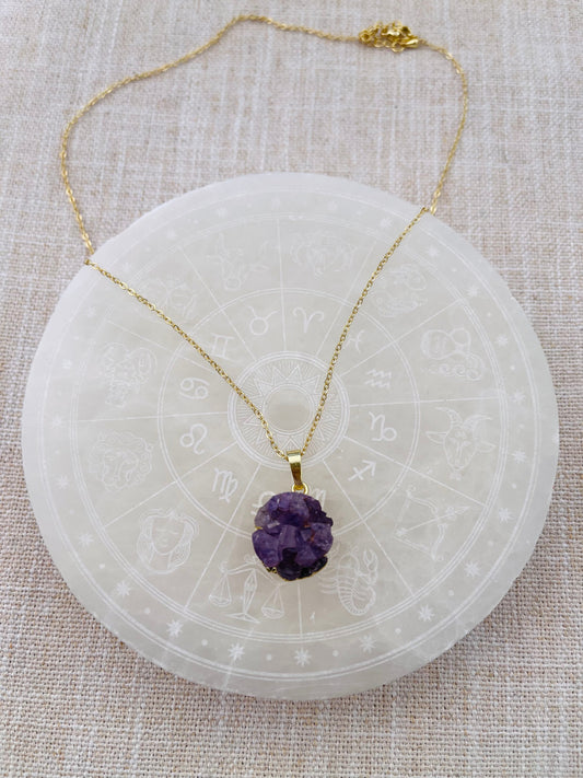 Druzy Amethyst Necklace - Gold