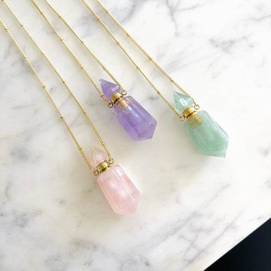 Crystal Essential Oil Necklace - Gold