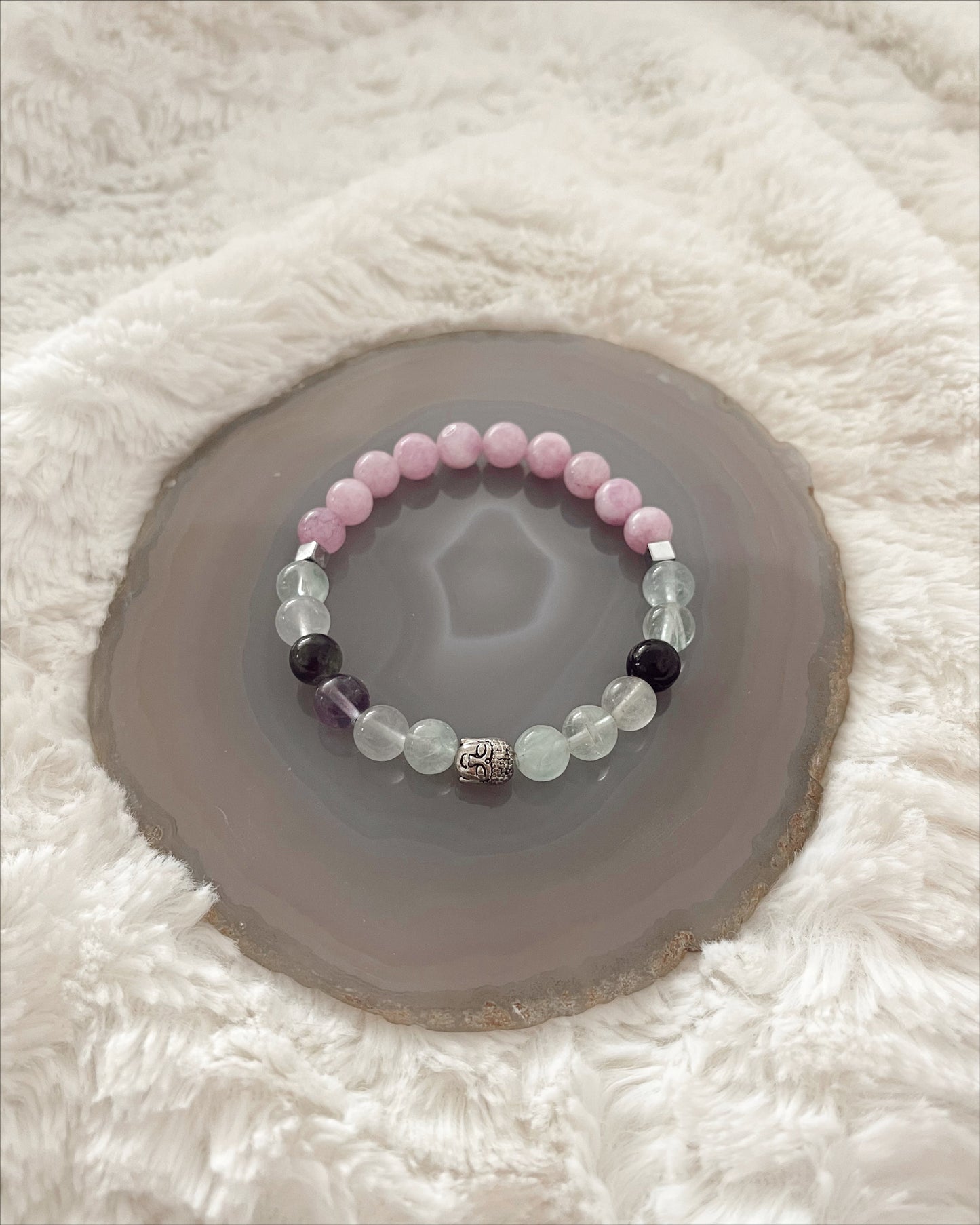 Mental Focus & Clarity  - Fluorite, Lepidolite, Hematite, Buddha - Gemstone Bracelet