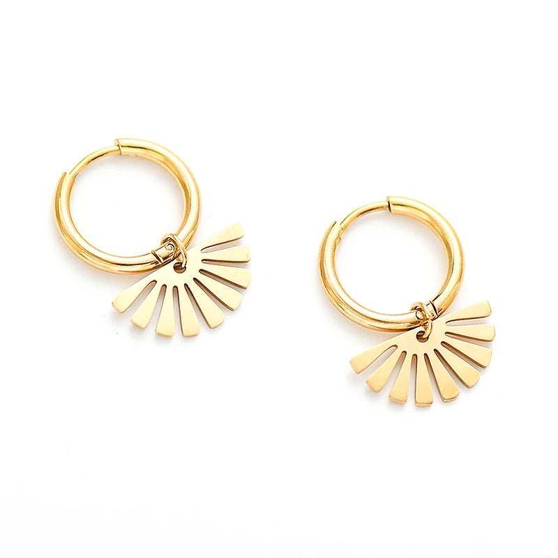 Geometric Sun Hoop Earrings - Gold