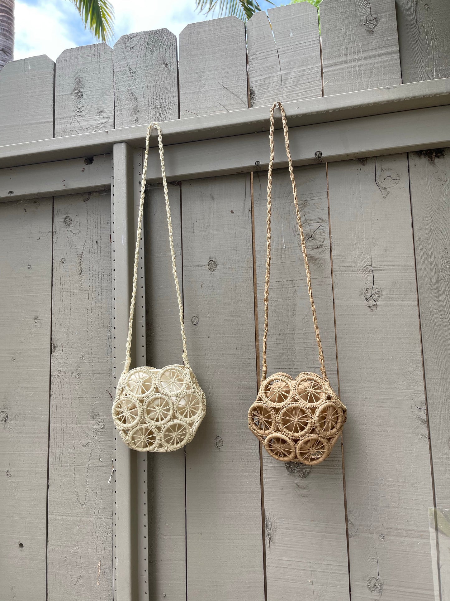 Straw Crossbody Mini Bag - Beige & Creme