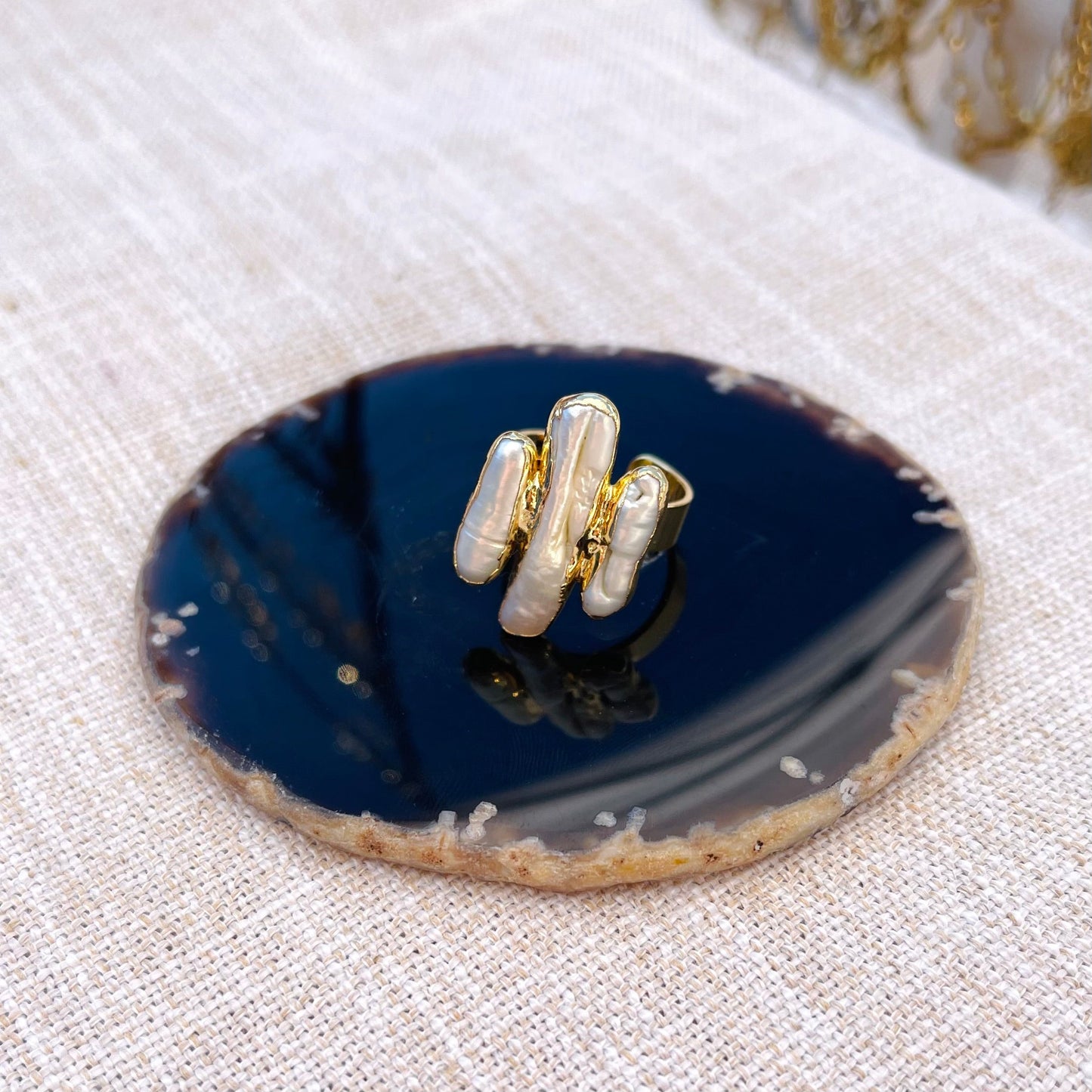 Fresh Water Pearl Ring - Adjustable - Gold