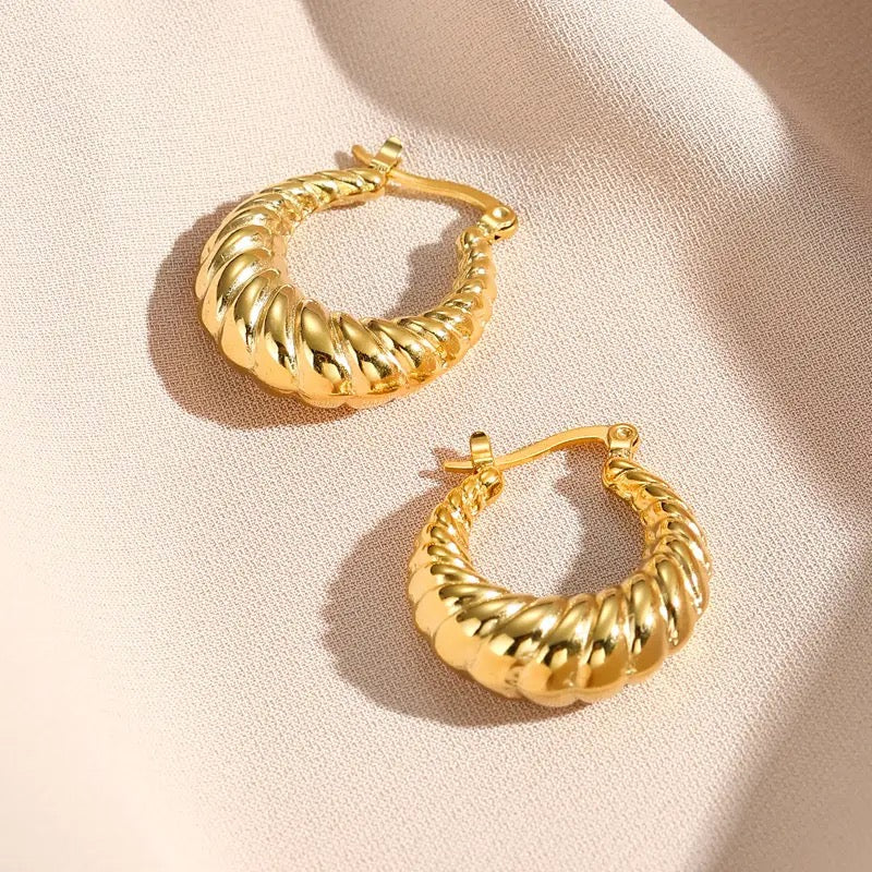Gold Vintage Hoop Earrings - Stainless Steel