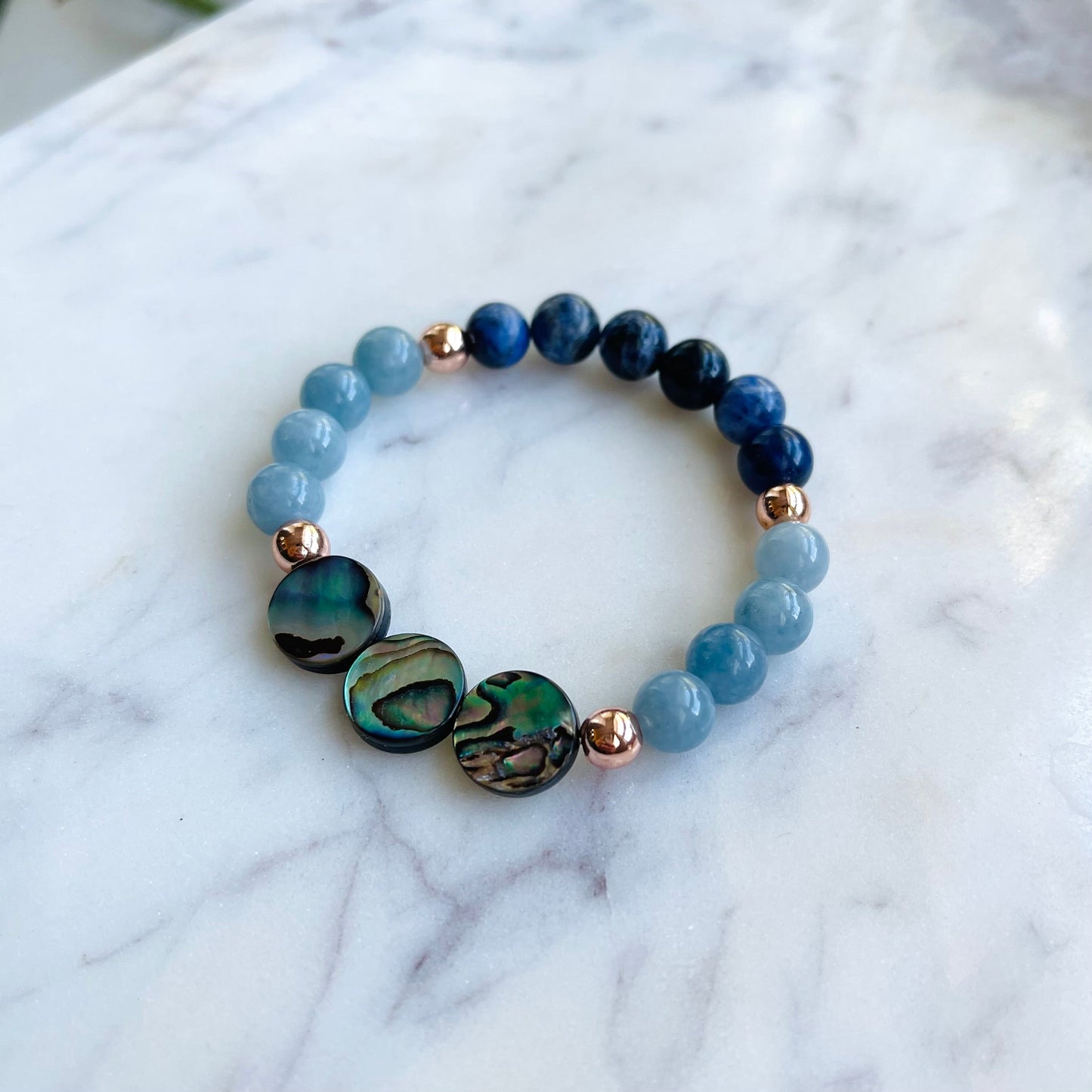 Self-Expression - Aquamarine, Sodalite, Hematite, Abalone - Gemstone Bracelet