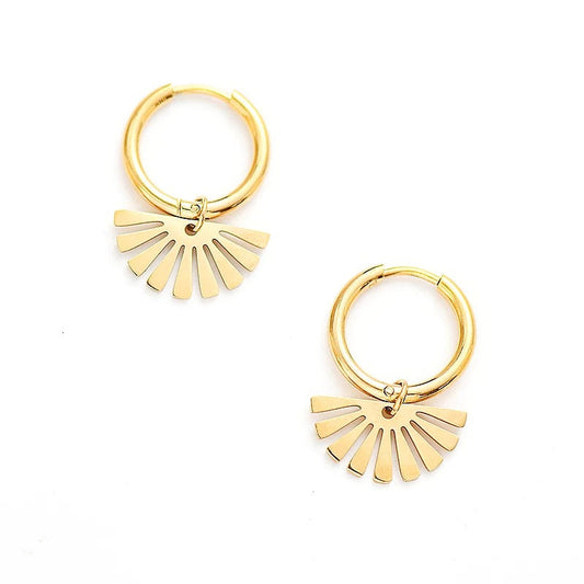 Geometric Sun Hoop Earrings - Gold
