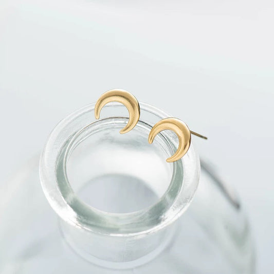 Crescent Moon Stud Earrings - Stainless Steel