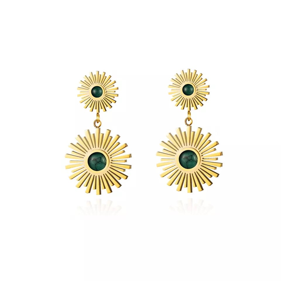 Double Sun Stud Earrings - Gold