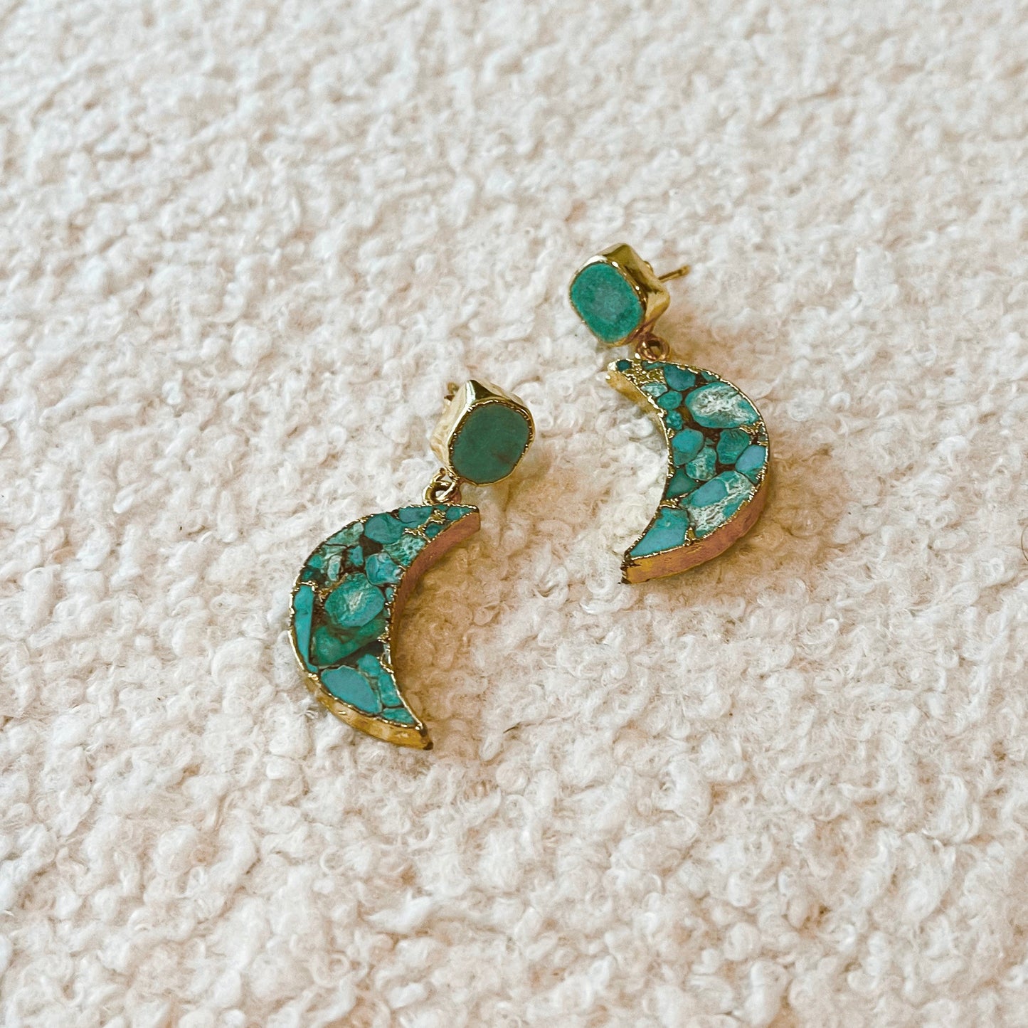 Turquoise Crescent Moon Earrings - Gold