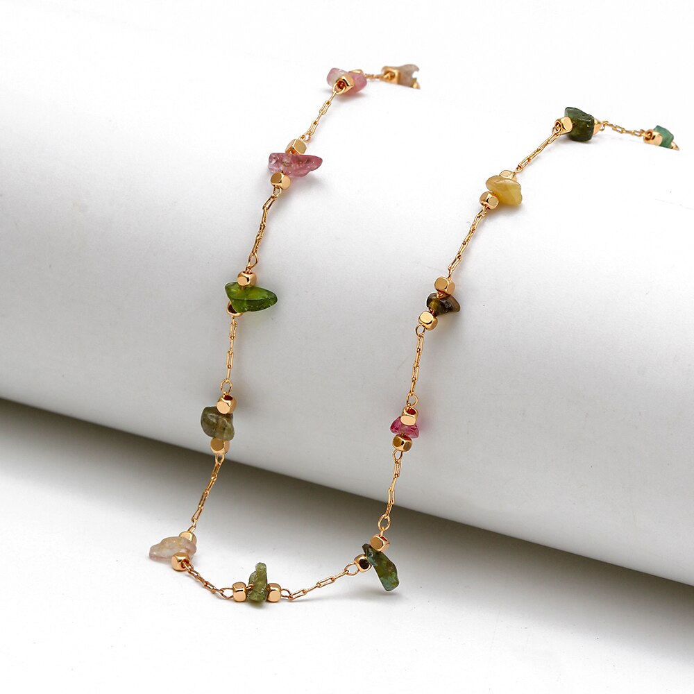 Indian Agate Natural Stone Choker Necklace - Gold