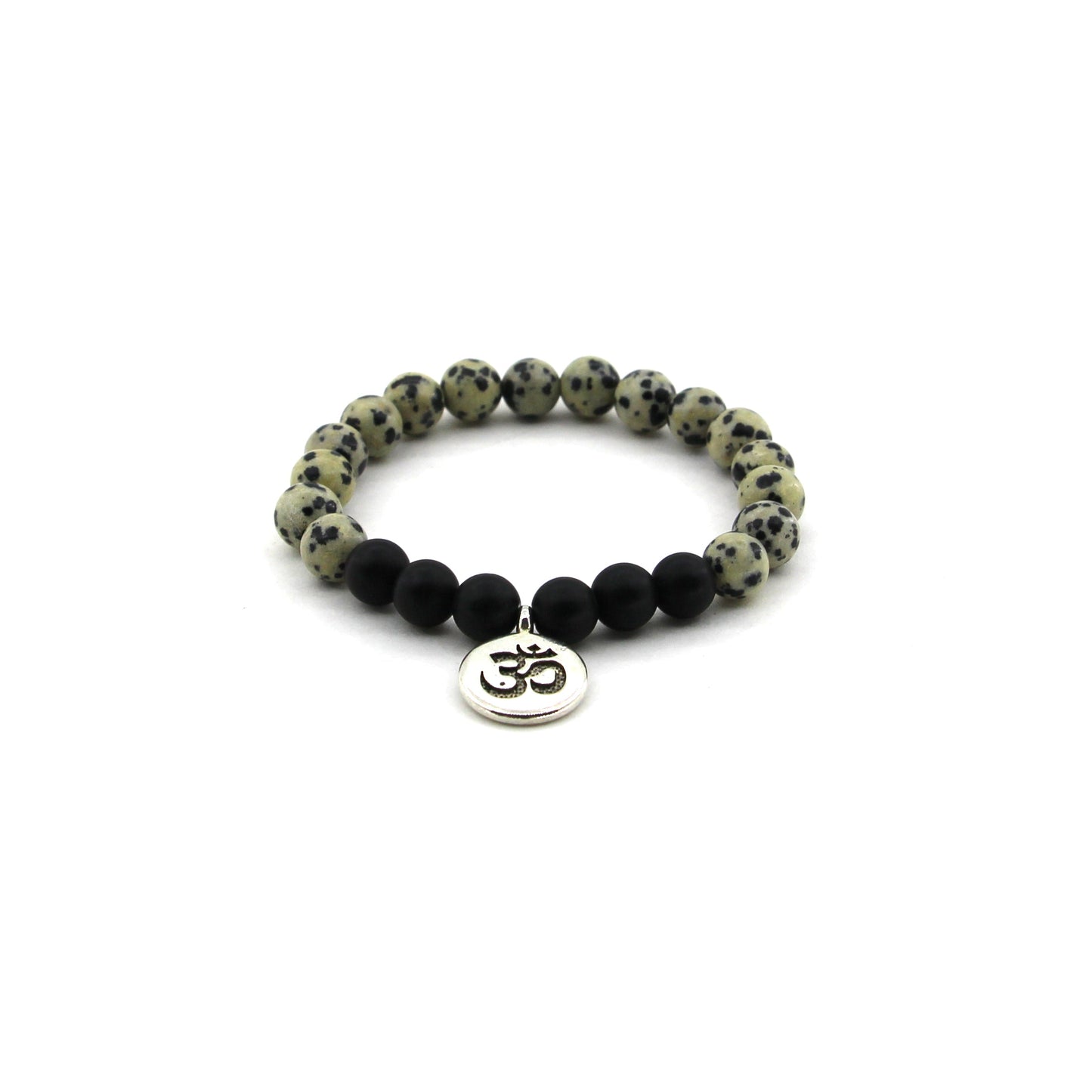 Joy Manifestation - Dalmatian Jasper, Obsidian, OM Symbol - Gemstone Bracelet
