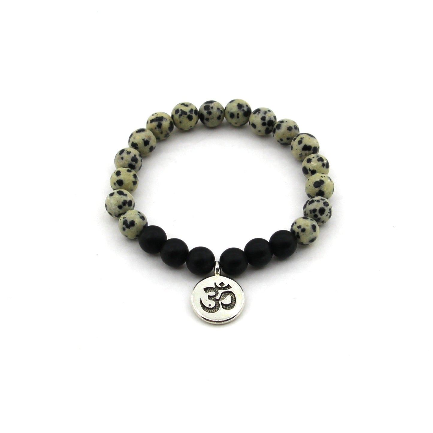 Joy Manifestation - Dalmatian Jasper, Obsidian, OM Symbol - Gemstone Bracelet
