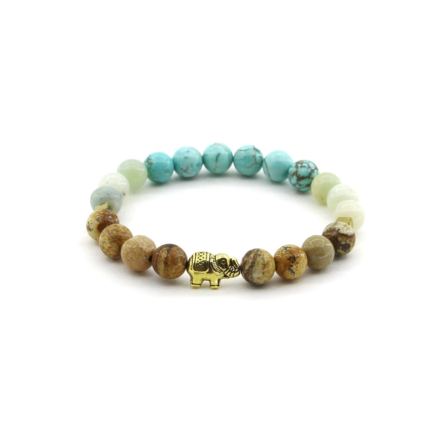 Good Luck & Karma - Turquoise, Amazonite, Picture Jasper, Hematite, Elephant - Gemstone Bracelet