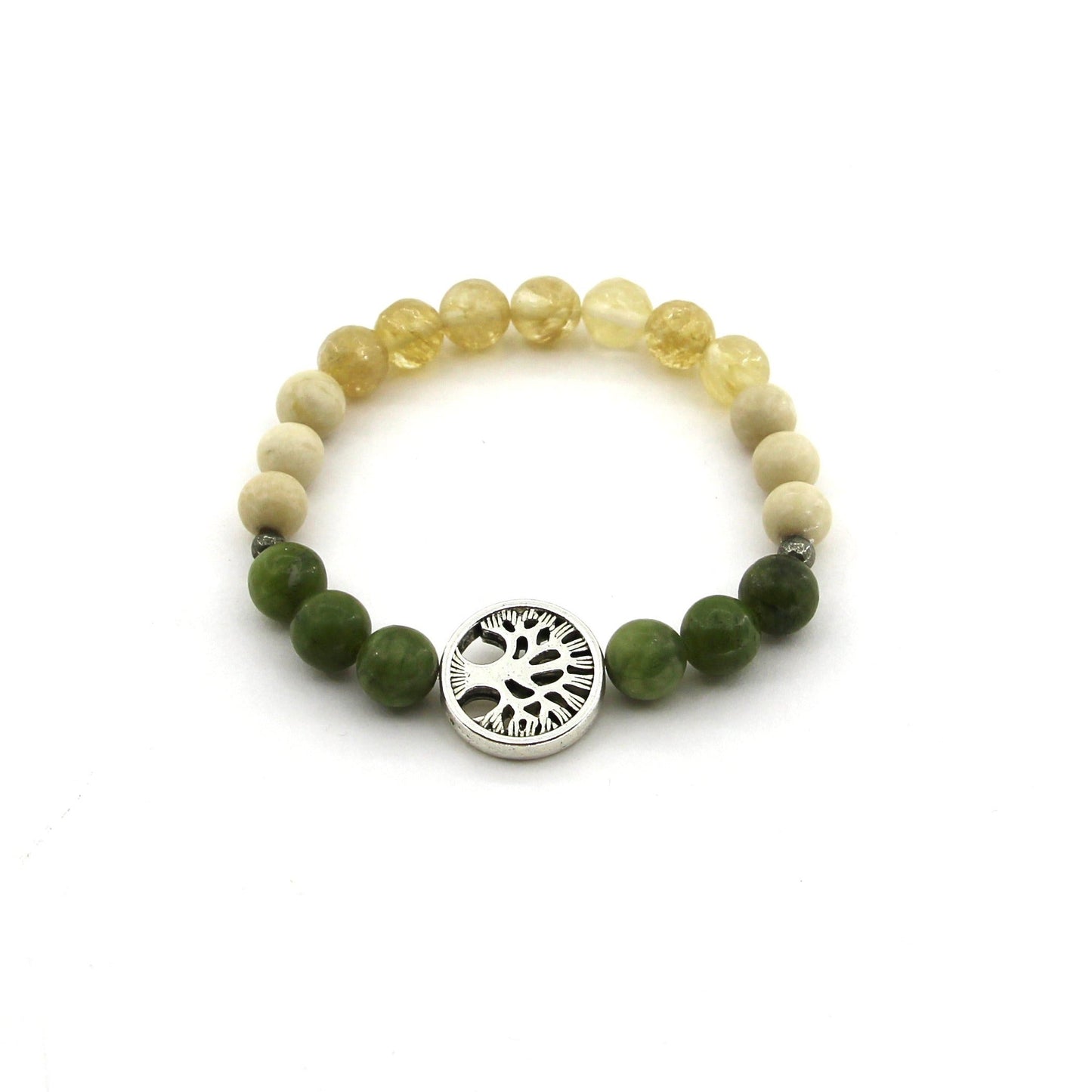 Find Your True Self - White Fossil Jasper, Tree, Citrine, Green Jasper, Pyrite - Gemstone Bracelet
